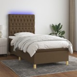 vidaXL Pat cu arcuri, saltea și LED, maro &icirc;nchis, 100x200 cm, textil