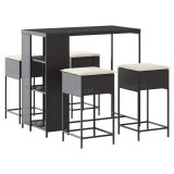 Cumpara ieftin Set mobilier bar de gradina cu perne, 5 piese, negru, poliratan