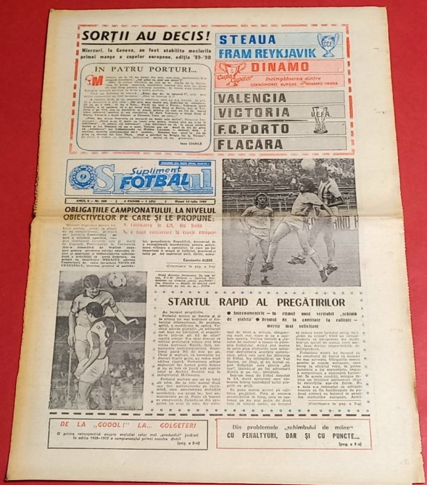 Ziarul Sportul Supliment FOTBAL 14.07.1989