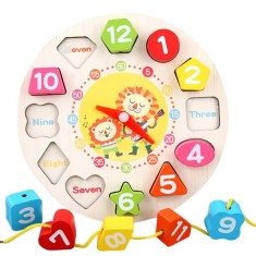 Jucarie Educativa Flippy, Tip Montessori, Model Ceas Leu, din Lemn, + 36 Luni, 12 Piese, 17 cm, Multicolor foto