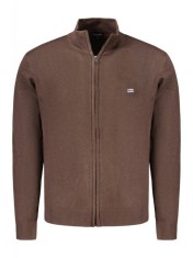 Pulover cu fermoar barbati, cu mini logo brodat, Regular fit, maro inchis, M