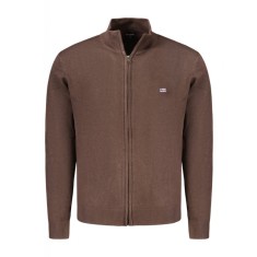Pulover cu fermoar barbati, cu mini logo brodat, Regular fit, maro inchis, M