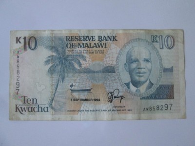 Malawi 10 Kwacha 1992 la jumatate de pret foto