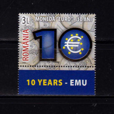 RO 2009 LP 1825 "10 ani moneda EURO" , serie+ dif. tabs ( us sau jos !) ,MNH