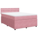 Cumpara ieftin Pat box spring cu saltea, roz, 160x200 cm, catifea