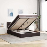 Cumpara ieftin Pat otoman cu saltea și LED-uri țesătură maro &icirc;nchis 140x190 cm