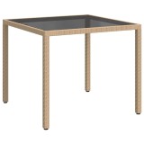 Cumpara ieftin Masa de gradina, bej, 90x90x75 cm, sticla securizata&amp;poliratan