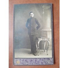 Fotografie tanar militar, pe carton, sfarsit de secol XIX