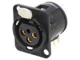 Conector XLR soclu mamă 3 pini unghi 90&deg; cu buton THT 6A, Neutrik