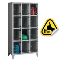DULAP VESTIAR METALIC CU PICIOARE SI 12 COMPARTIMENTE USI PLEXI, 900x500x1800 mm (LxlxH), FIRST