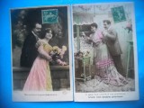 HOPCT 1621 CUPLU-ROMANTICA-FRANTA-TCV-LOT 2 CARTI POSTALE VECHI-CIRCULATE, Circulata, Printata
