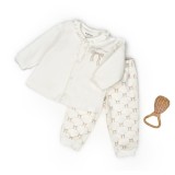 Set bluză și pantalon, Bow, BabyCosy, 100%bumbac organic, Stone (Marime: 9-12 luni)
