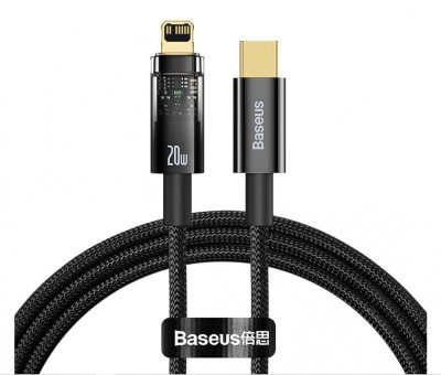 CABLU alimentare si date Baseus Explorer, Fast Charging Data Cable pt. smartphone, USB Type-C la Lightning 20W, 2m,Auto Power-Off,negru transparent &amp;quot;C foto