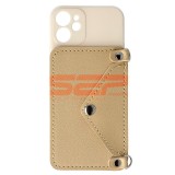 Husa iPhone 12 mini, TPU, tip portofel, cu snur, crossbody, beige