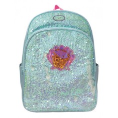 Ghiozdan cu paiete, model scoica, bretele ajustabile, turcoaz