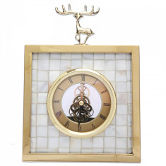 Ceas decorativ, de masa, stil modern, alb cu auriu, 22 x 16 cm foto
