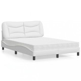 VidaXL Pat cu saltea, Hvar, alb, 140x190 cm, piele ecologică 3208718
