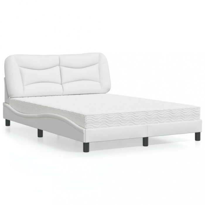 vidaXL Pat cu saltea, Hvar, alb, 140x190 cm, piele ecologică 3208718
