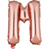 Balon folie metalizata litera m, flippy, 40 cm, umflati cu heliu sau aer, ambalaj individual, pai inclus, rose gold