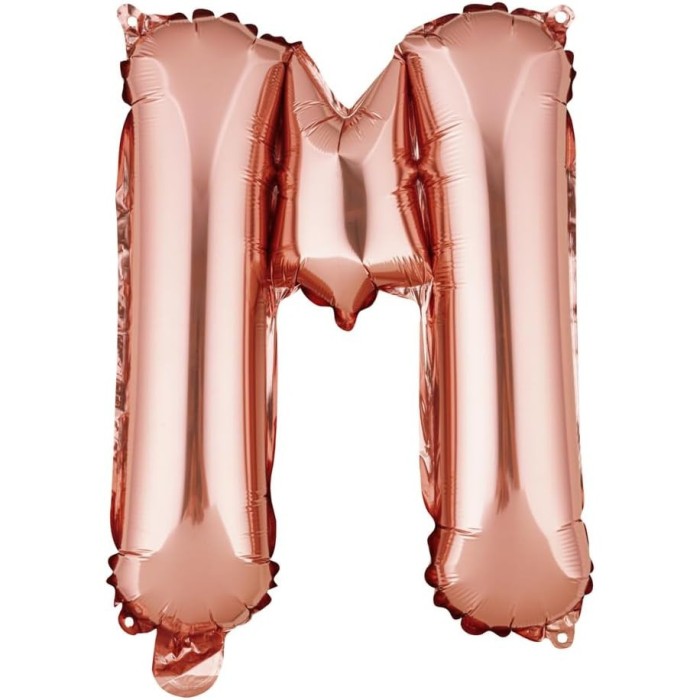 Balon folie metalizata litera m, flippy, 40 cm, umflati cu heliu sau aer, ambalaj individual, pai inclus, rose gold