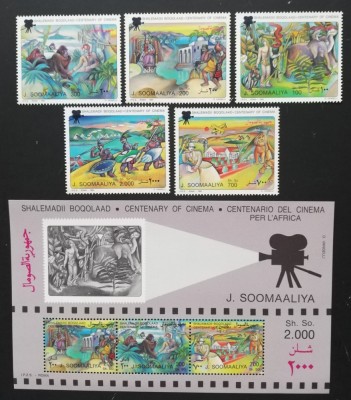 SOMALIA-100 ANI DE CINEMATOGRAFIE-Serie 5 V.+1colita-MNH**SOM 170 foto