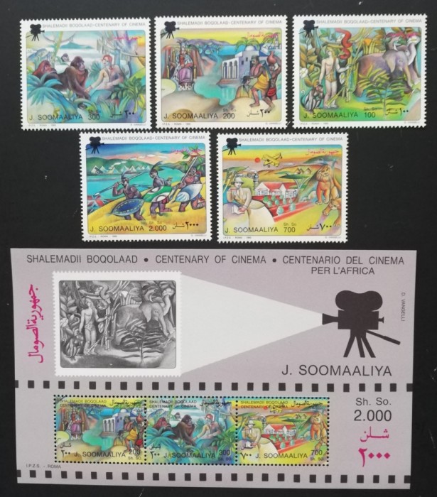 SOMALIA-100 ANI DE CINEMATOGRAFIE-Serie 5 V.+1colita-MNH**SOM 170