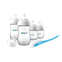 Set 4 biberoane din polipropilena, suzeta din silicon si perie curatare Philips Avent Natural SCD301 01, Alb foto