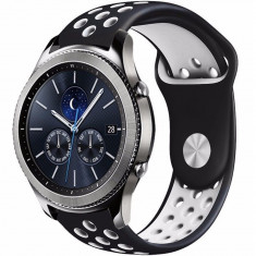 Curea ceas Smartwatch Samsung Galaxy Watch 46mm, Samsung Watch Gear S3, iUni Silicon Sport 22 mm Black-White foto