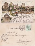 Salutari din Bucuresti - litografie 1898, Circulata, Printata