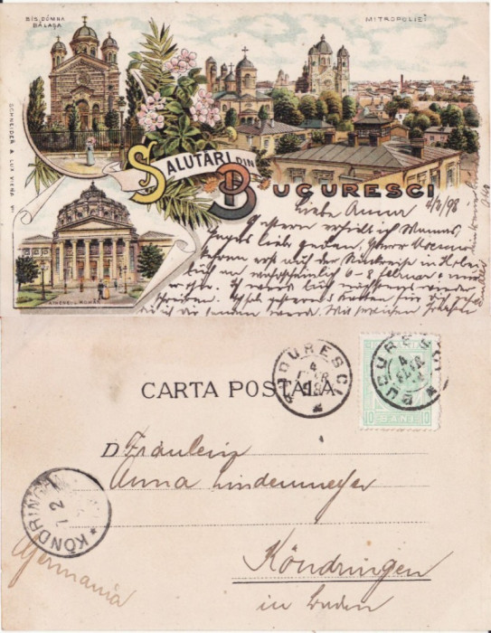 Salutari din Bucuresti - litografie 1898