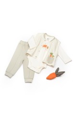 Set 3 piese: body, pantalon si vesta Rabbit, 100% bumbac organic, BabyCosy (Marime: 3-6 Luni)