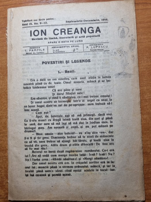 revista ion creanga - septembrie-decembrie 1916-povestiri si legende,betia