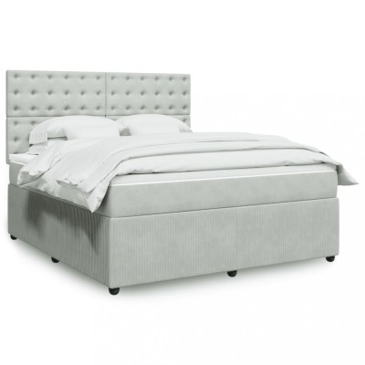 vidaXL Pat box spring cu saltea, gri deschis, 180x200 cm, catifea 3294718 foto
