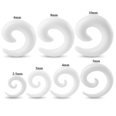 Expander pentru ureche, alb, lucios - spirală - Lățime: 8 mm