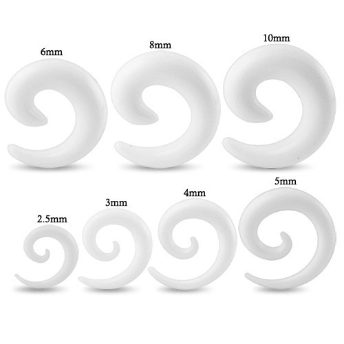 Expander pentru ureche, alb, lucios - spirală - Lățime: 12 mm