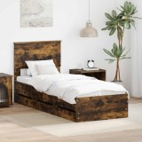 vidaXL Cadru de pat Stejar fumuriu 75 x 190 cm Lemn Ingineresc 3410760