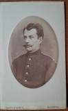 Fotografie tip CDV, militar cu mustata, perioada interbelica