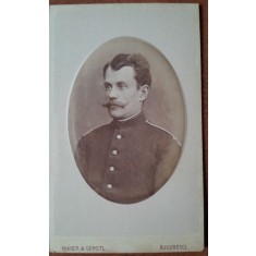 Fotografie tip CDV, militar cu mustata, perioada interbelica