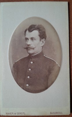 Fotografie tip CDV, militar cu mustata, perioada interbelica foto