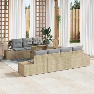 vidaXL Set de canapele pentru grădină cu pernă 8 pcs Bej, Gri deschis foto