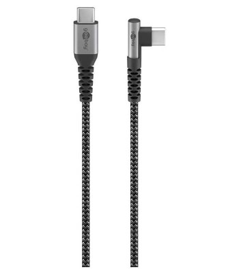 Cablu elegant extra-robust textil 2m 60W USB2.0 type C 90 grade - USB type C mufe metalice Goobay 64660 foto