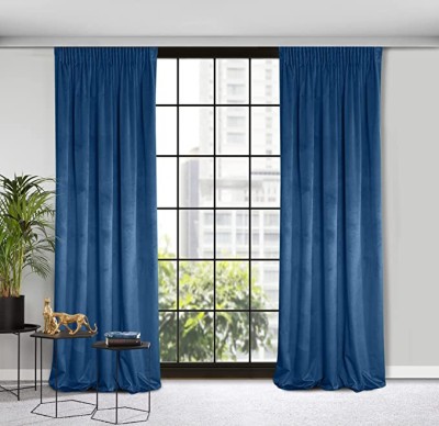 Set doua draperii catifea, albastru-marin foto