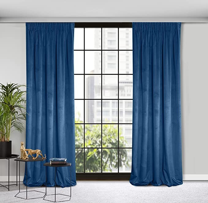Set doua draperii catifea, albastru-marin