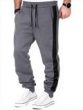 Pantaloni de jogging pentru bărbați din bumbac cu buzunare și dungi laterale &ndash; Wolf Grey XL