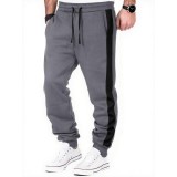 Pantaloni de jogging pentru bărbați din bumbac cu buzunare și dungi laterale &ndash; Wolf Grey XL