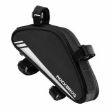 Cumpara ieftin Geanta bicicleta neagra RockBros 0.7 L, 22.5 x 4.5 x 10.5 cm, impermeabila, prindere pe cadru cu benzi velcro, element reflectorizant