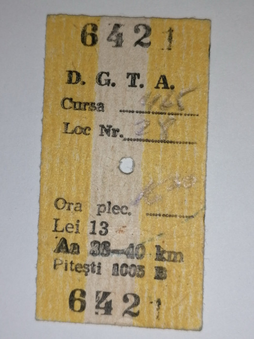 BILET VECHI / CFR /AUTOBUZ DGTA -STOINICU CURTEA DE ARGES 1976