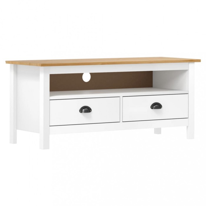 vidaXL Comodă TV Hill Range, alb, 110x40x47 cm, lemn masiv de pin
