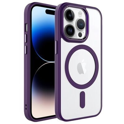 Husa magsafe pentru apple iphone 13 pro, full cover, frosted acrylic color big hole, magnetica, incarcare wireless, flippy, mov foto