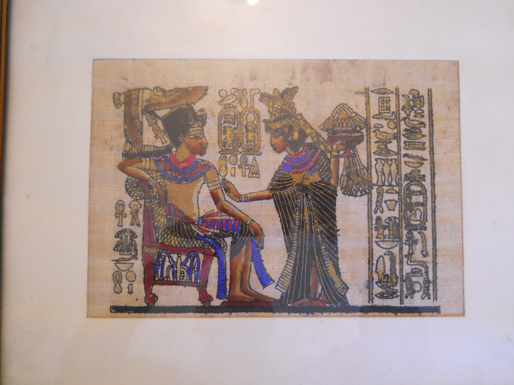 Desen egiptean, colorat, pe papirus,rama lemn,cu pp/sticla, Scene gen,  Ulei, Altul | Okazii.ro